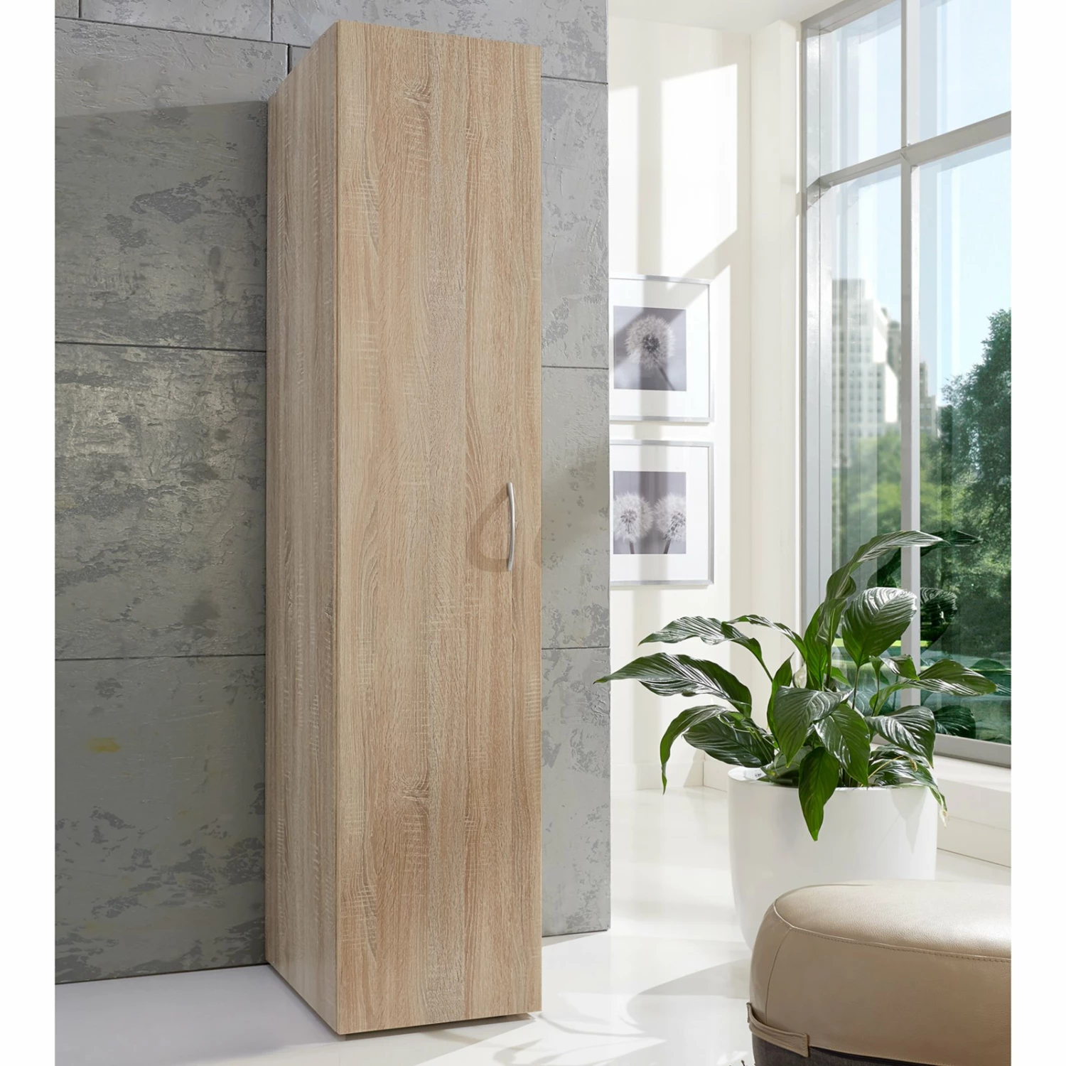 Drehtürenschrank - Eiche sägerau - 45x185x54 cm 4 Drehtürenschrank - Eiche sägerau - 45x185x54 cm – Bild 2