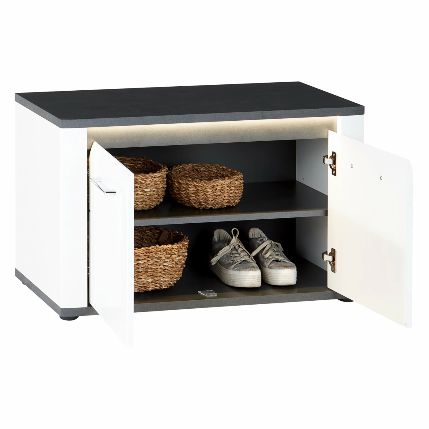 Luca Bessoni Garderobenbank ALASSIO - weiß Hochglanz - Matera dunkel - 85 cm 4 Luca Bessoni Garderobenbank ALASSIO - weiß Hochglanz - Matera dunkel - 85 cm – Bild 2