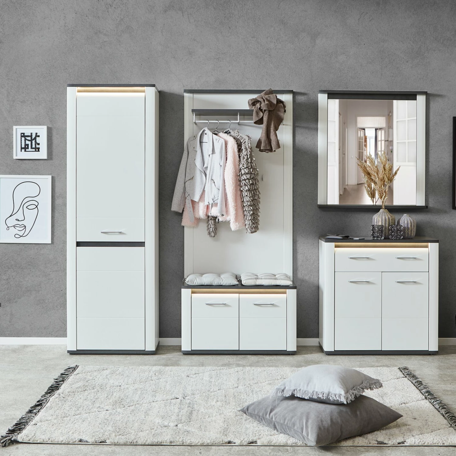 Luca Bessoni Garderobenpaneel ALASSIO - weiß Hochglanz - Matera dunkel - 85 cm 5 Luca Bessoni Garderobenpaneel ALASSIO - weiß Hochglanz - Matera dunkel - 85 cm – Bild 3