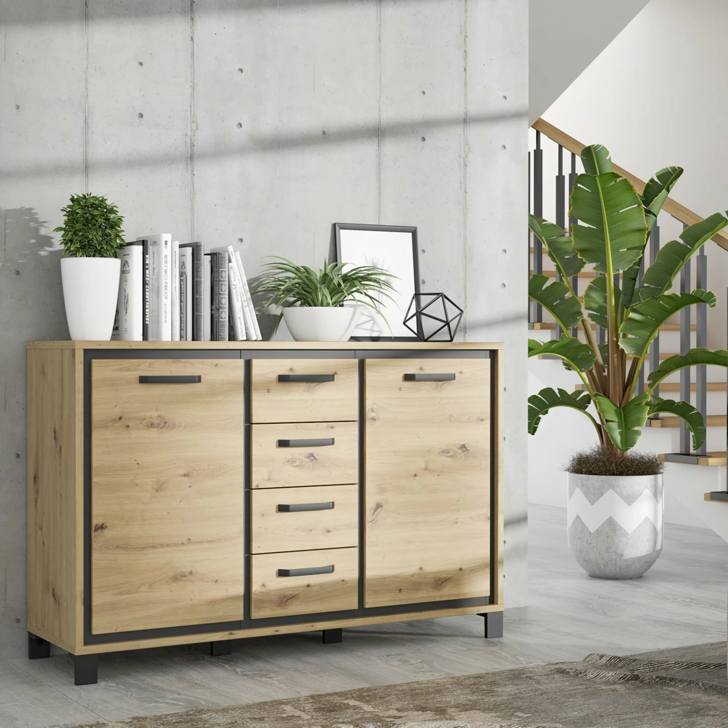Sideboard - Artisan Eiche-Schwarzeiche - 4 Schubkästen 4 Sideboard - Artisan Eiche-Schwarzeiche - 4 Schubkästen – Bild 2