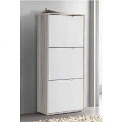 Schuhschrank - weiß Hochglanz-Sandeiche - 55 cm breit -Flur & Diele Verkaufsgeschäft 1023008500 06 1600Wx1600H