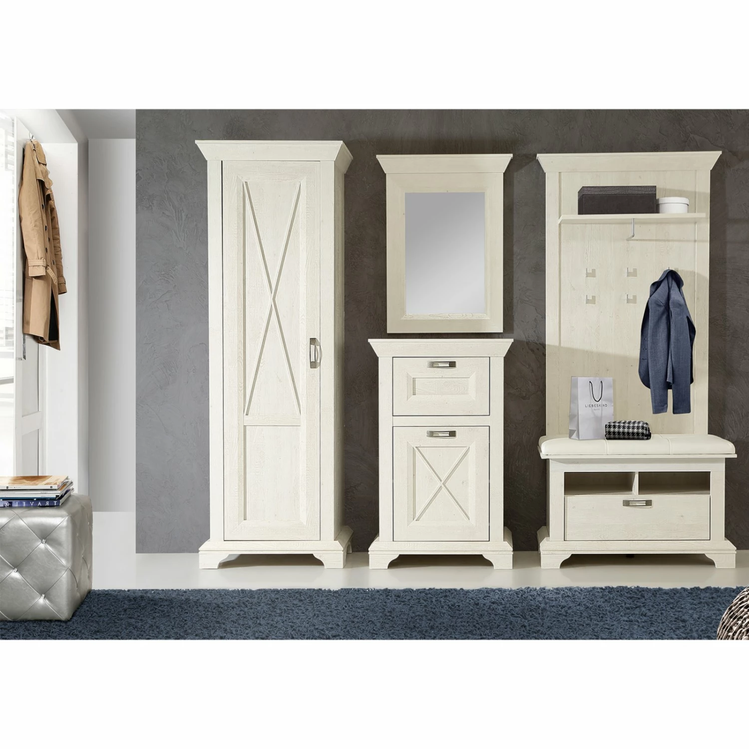 Schuhschrank - Pinie weiß - 99 cm breit 5 Schuhschrank - Pinie weiß - 99 cm breit – Bild 3