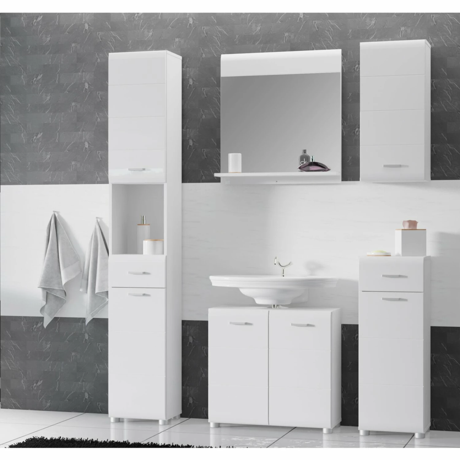 Spiegel - weiß Hochglanz - mit Ablage - 60 cm breit 5 Spiegel - weiß Hochglanz - mit Ablage - 60 cm breit – Bild 3