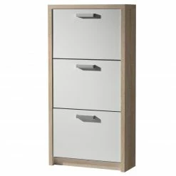 Schuhkipper - weiß - Sonoma Eiche - 3 Klappen