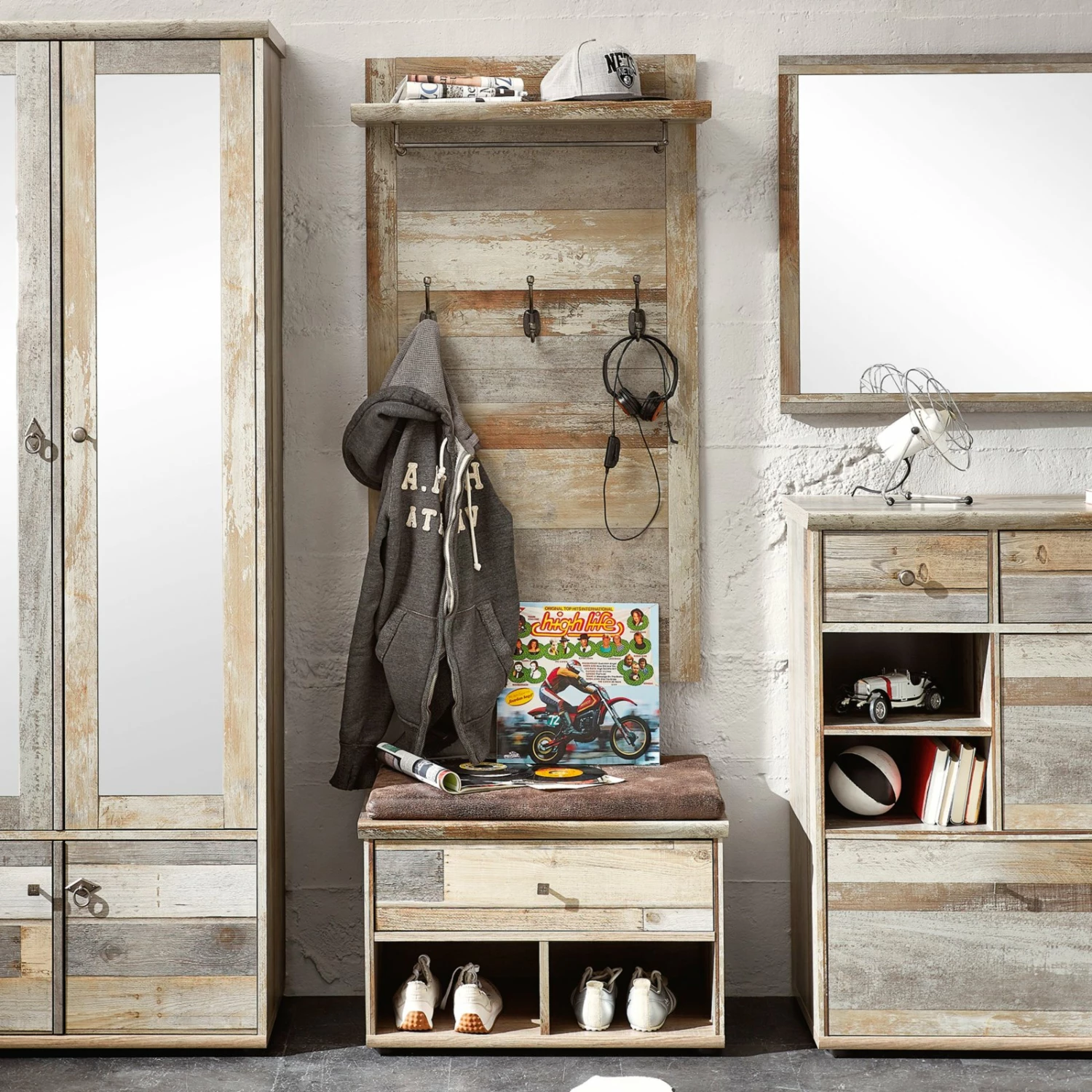 Garderobenbank - Driftwood - mit Kissen 4 Garderobenbank - Driftwood - mit Kissen – Bild 2