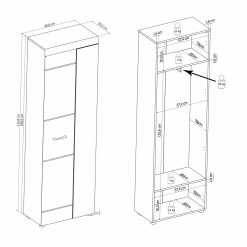 Garderobenschrank LIRO - weiß Hochglanz - Artisan Eiche -Flur & Diele Verkaufsgeschäft 1256001000 04 1600Wx1600H
