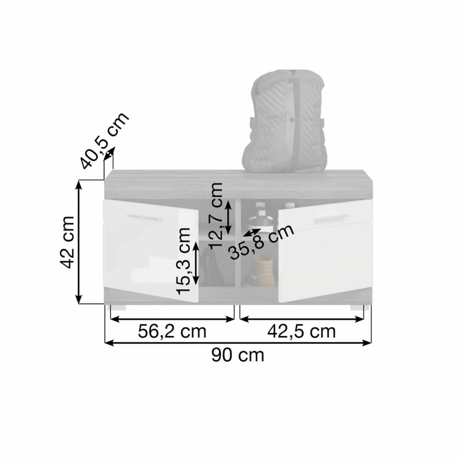 Garderobenbank SCOUT - Rauchsilber - weiß Hochglanz - 90 cm 5 Garderobenbank SCOUT - Rauchsilber - weiß Hochglanz - 90 cm – Bild 3
