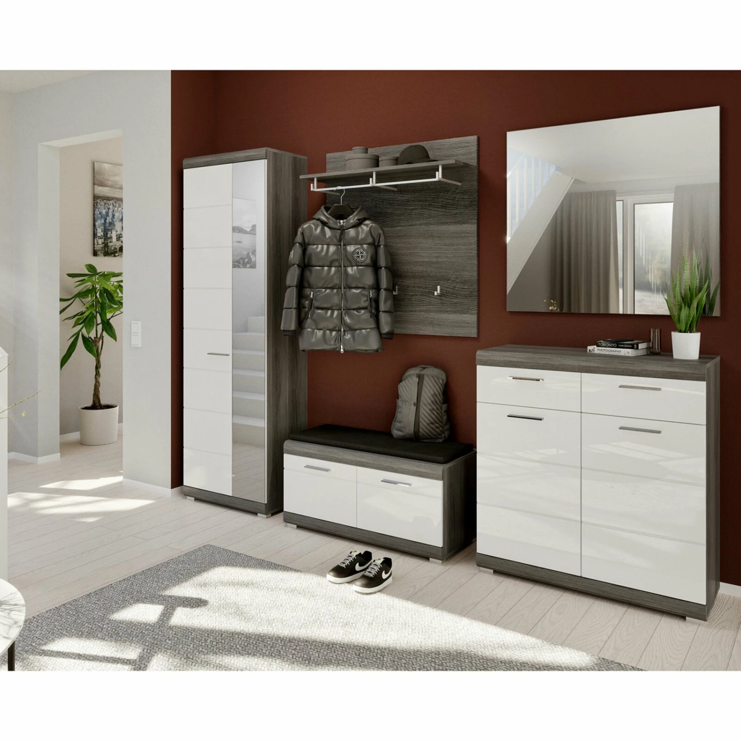 Garderobenbank SCOUT - Rauchsilber - weiß Hochglanz - 90 cm 7 Garderobenbank SCOUT - Rauchsilber - weiß Hochglanz - 90 cm – Bild 5