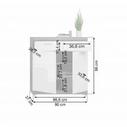 Garderobenkommode SCOUT - Rauchsilber - weiß Hochglanz - 90 cm -Flur & Diele Verkaufsgeschäft 1331002500 03 1600Wx1600H