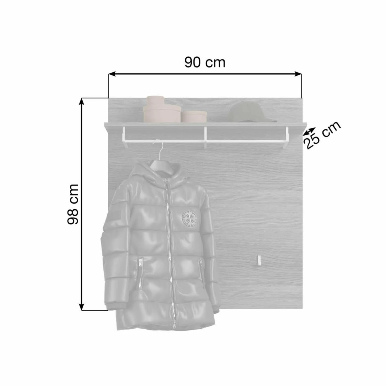 Garderobenpaneel SCOUT - Rauchsilber - mit Ablage 5 Garderobenpaneel SCOUT - Rauchsilber - mit Ablage – Bild 3