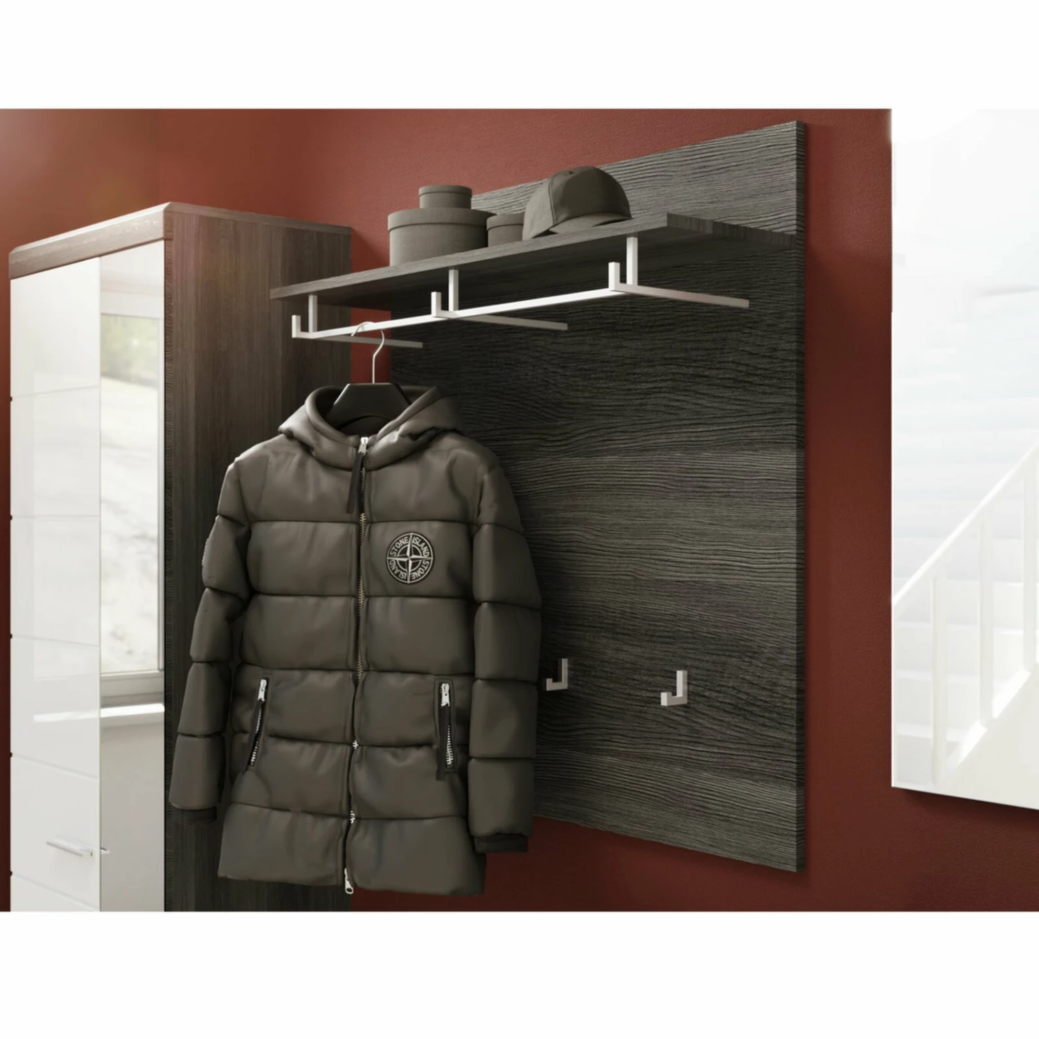 Garderobenpaneel SCOUT - Rauchsilber - mit Ablage 8 Garderobenpaneel SCOUT - Rauchsilber - mit Ablage – Bild 6
