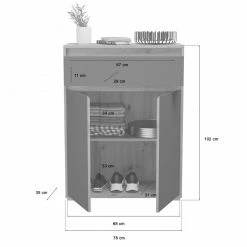 Garderobenkommode TORINO - Eiche-grau - Schubkasten - 76 cm -Flur & Diele Verkaufsgeschäft 1331007300 03 1600Wx1600H