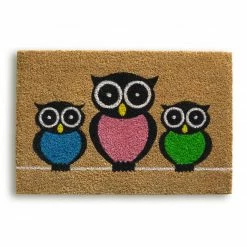 Kokos-Fußmatte - beige - Eulen - 40x60 cm