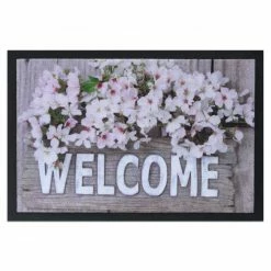 Fußmatte - weiß-lila - Blumen - 40x60 cm