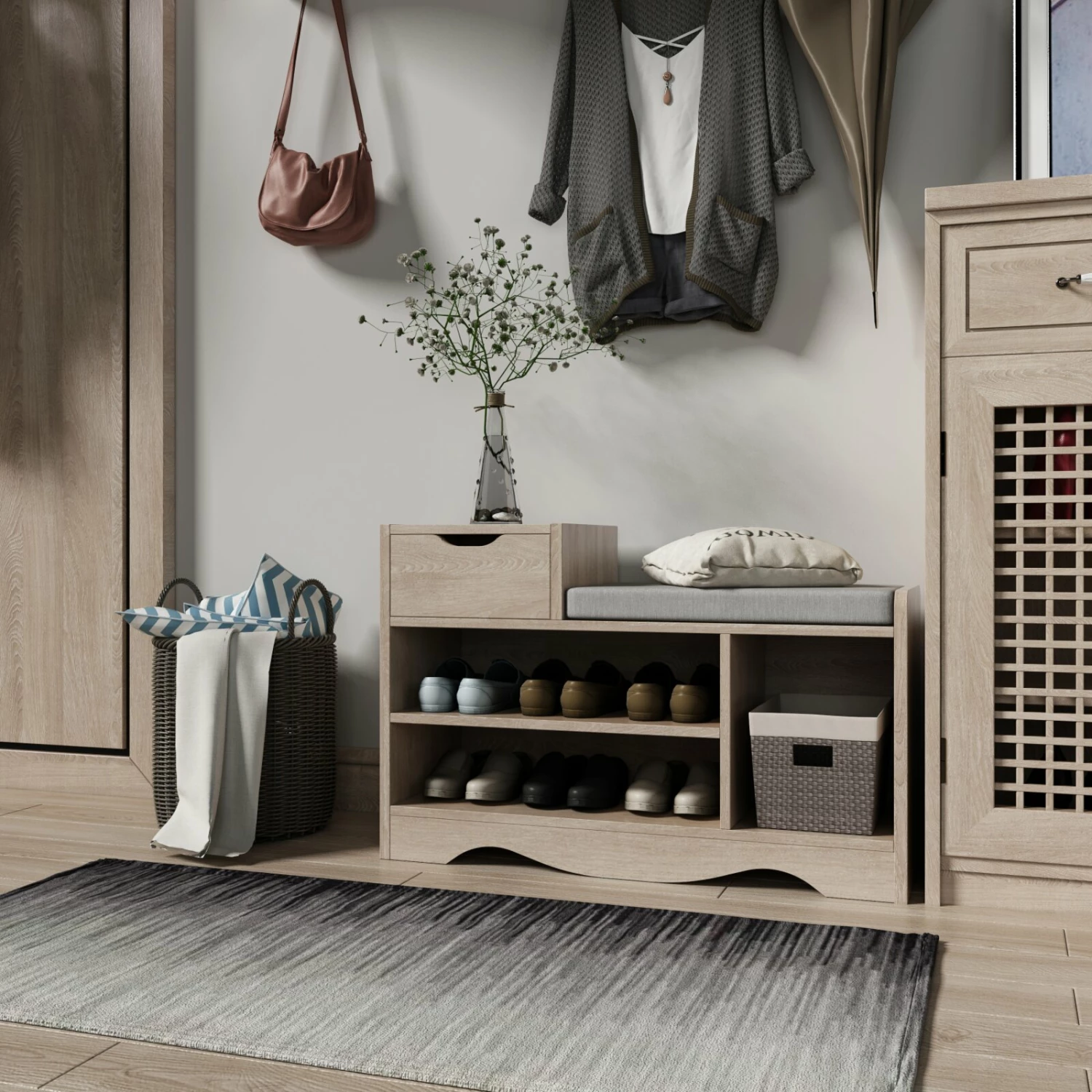 Schuhbank HAPPY HOME - holzfarben - 80 cm 4 Schuhbank HAPPY HOME - holzfarben - 80 cm – Bild 2