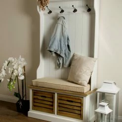 Sitzbank - weiß - mit Garderobenhaken -Flur & Diele Verkaufsgeschäft 9003784700 04 1600Wx1600H