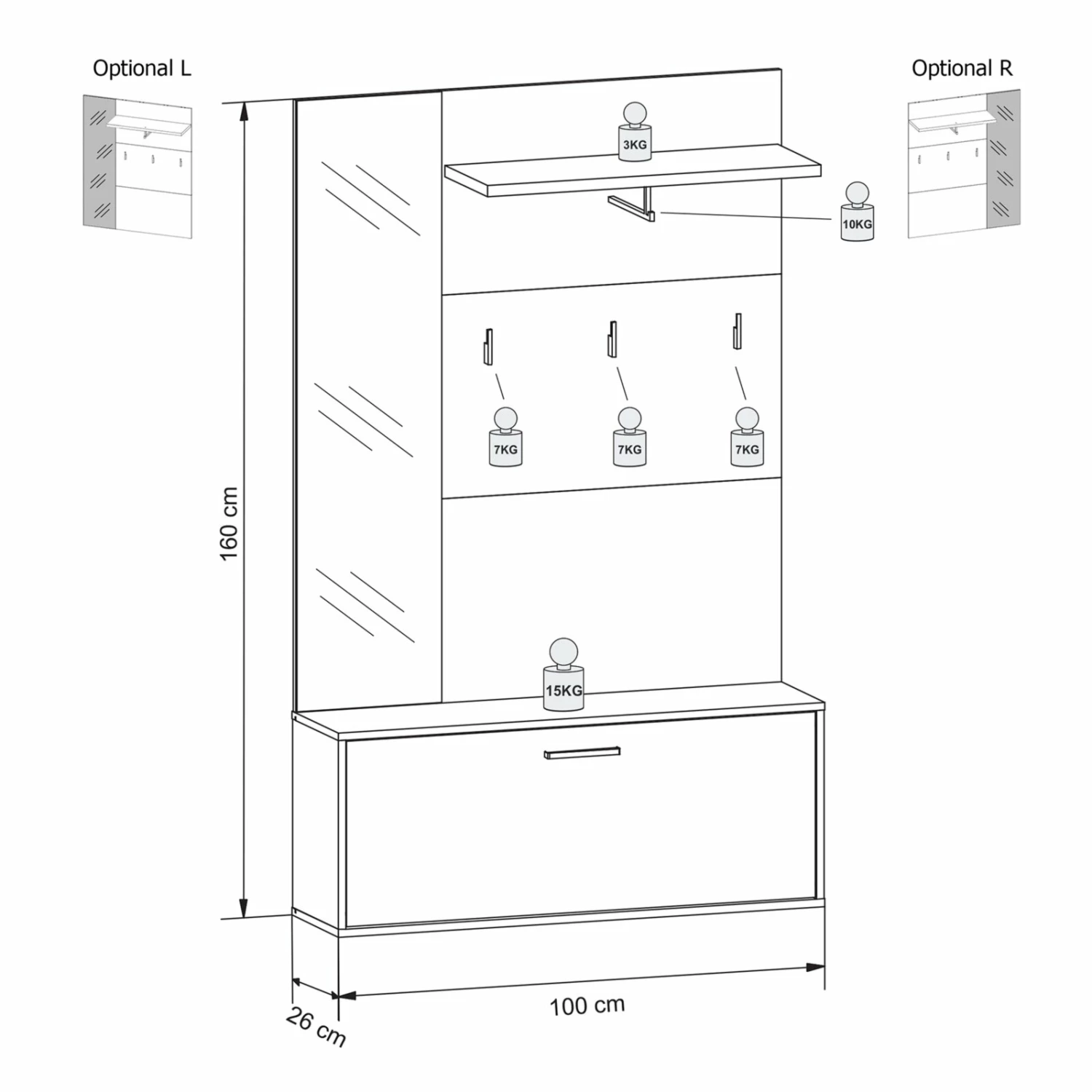 2-teilige Garderobe SINA - Anderson Pine weiß - 160 cm 6 2-teilige Garderobe SINA - Anderson Pine weiß - 160 cm – Bild 4