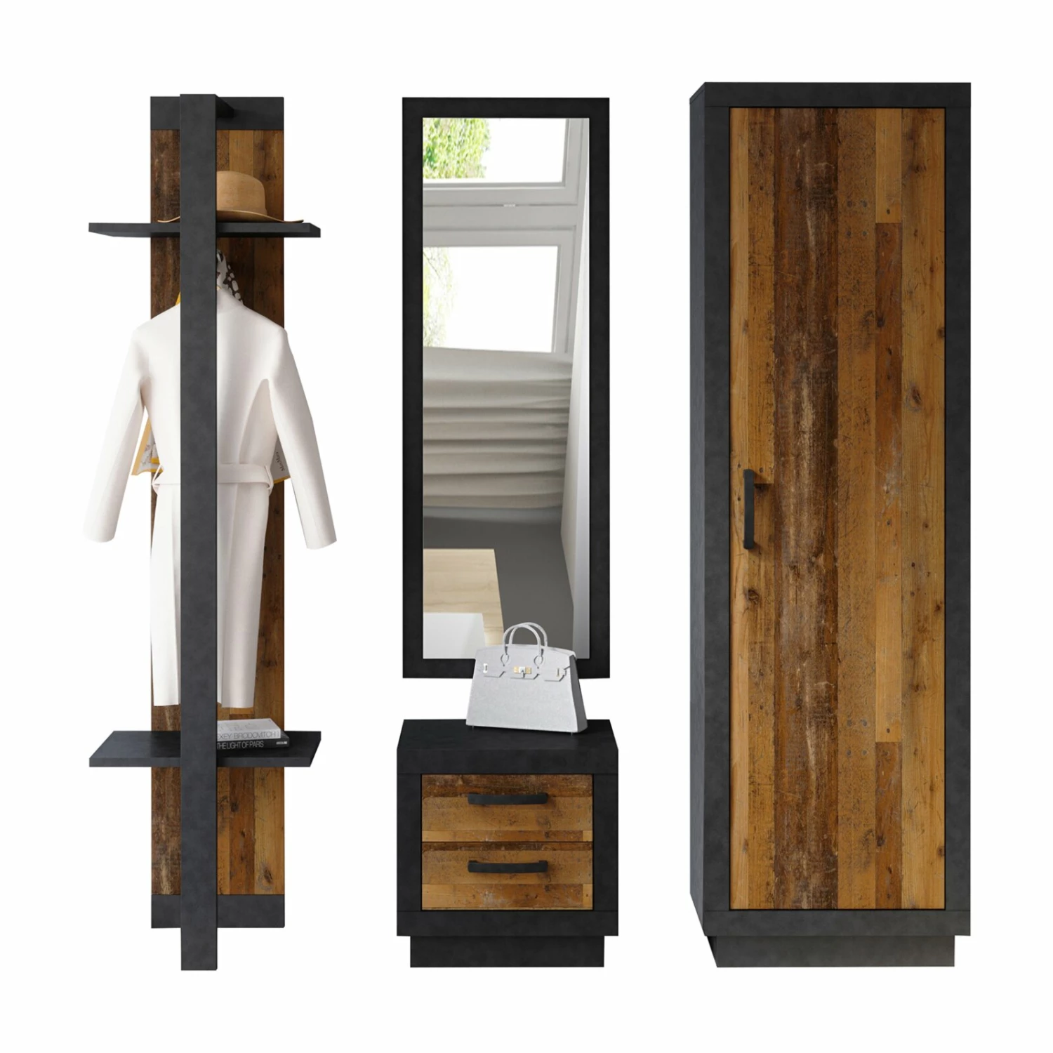 4-teiliges Garderoben-Set ARTOS VA-01 - Old Wood Vintage - Matera 3 4-teiliges Garderoben-Set ARTOS VA-01 - Old Wood Vintage - Matera