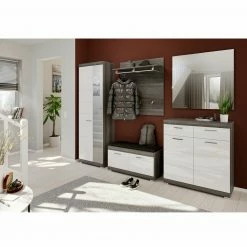 5-teiliges Garderoben-Set - Rauchsilber - weiß Hochglanz -Flur & Diele Verkaufsgeschäft S000077500 04 1600Wx1600H