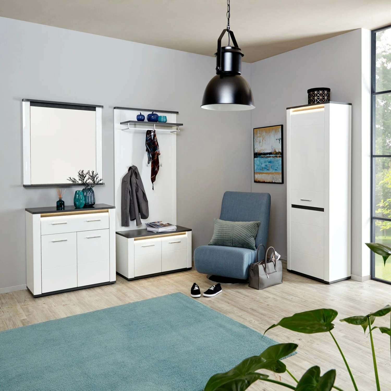 Luca Bessoni 5-teiliges Garderoben-Set ALASSIO - weiß Hochglanz - Matera dunkel 4 Luca Bessoni 5-teiliges Garderoben-Set ALASSIO - weiß Hochglanz - Matera dunkel – Bild 2